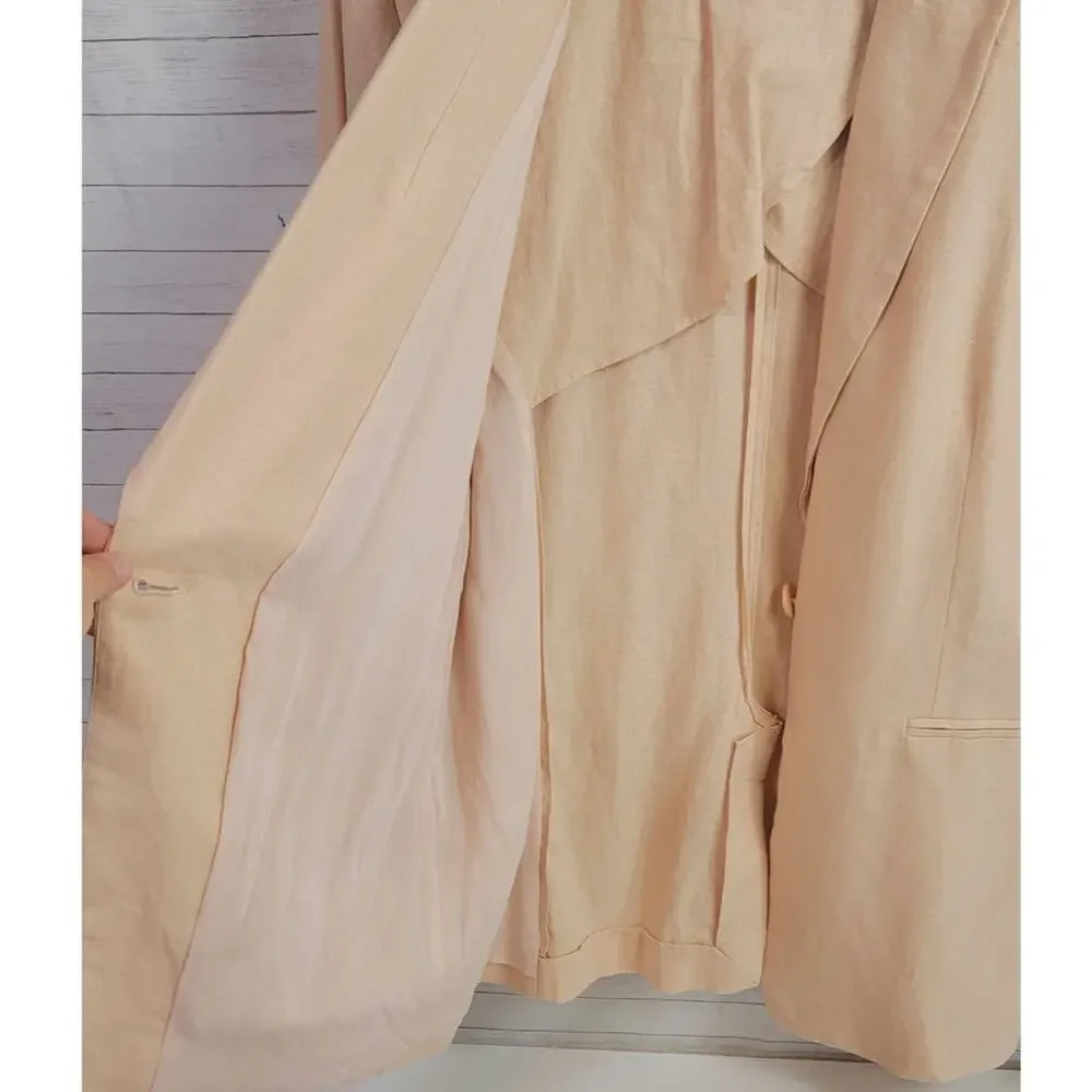 Free People Linen Blend Flared Sleeve One Button Blazer in Peach Rose, sz Large
